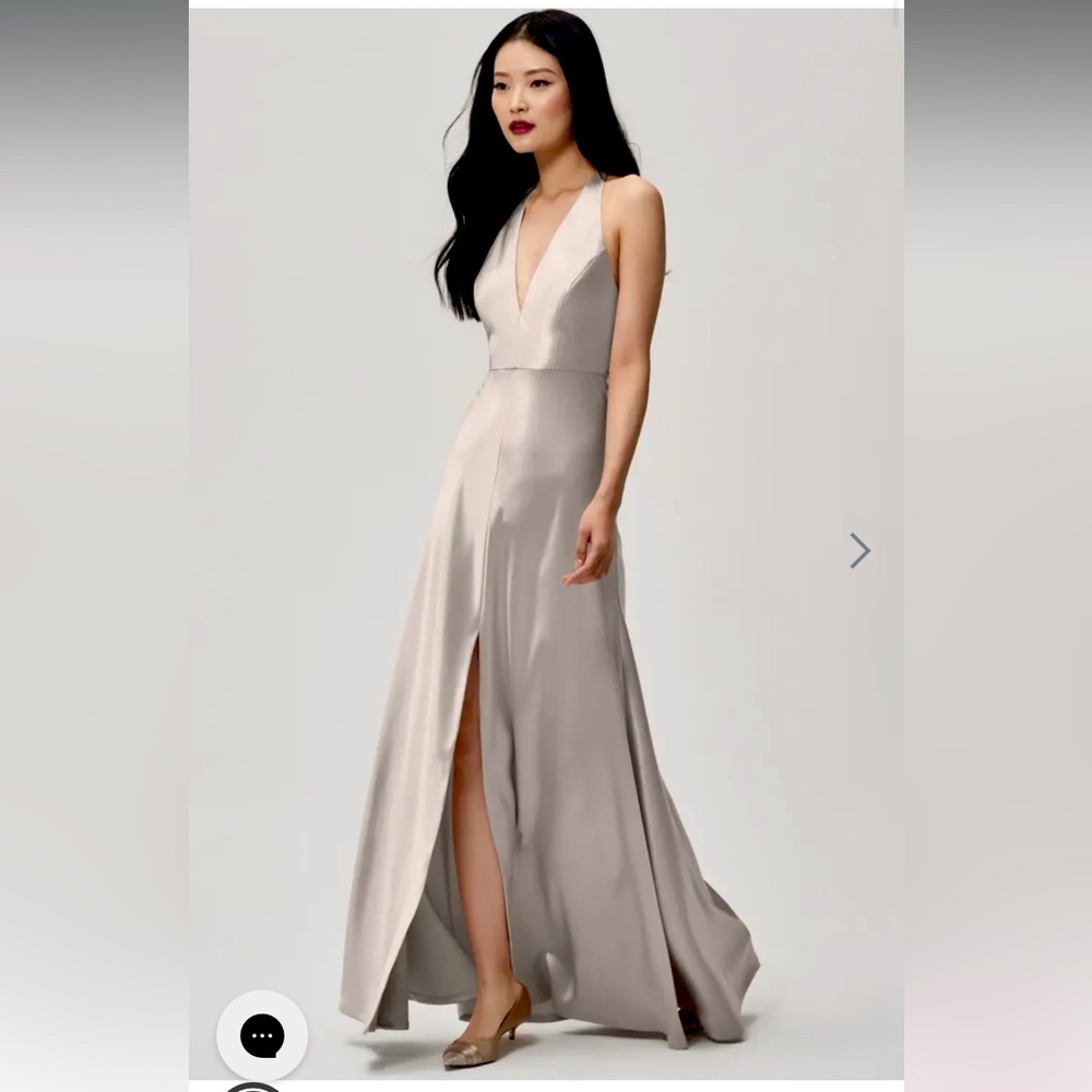 JENNY YOO Corinne Bridesmaid Satin Latte Color Dress- basically brand new!